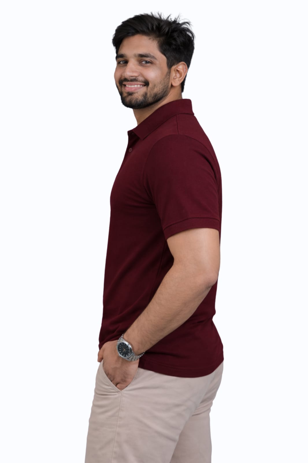 The SIGMA Style Men Solid Polo Neck Polycotton Maroon T-Shirt - Image 2