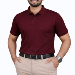 The SIGMA Style Men Solid Polo Neck Polycotton Maroon T-Shirt