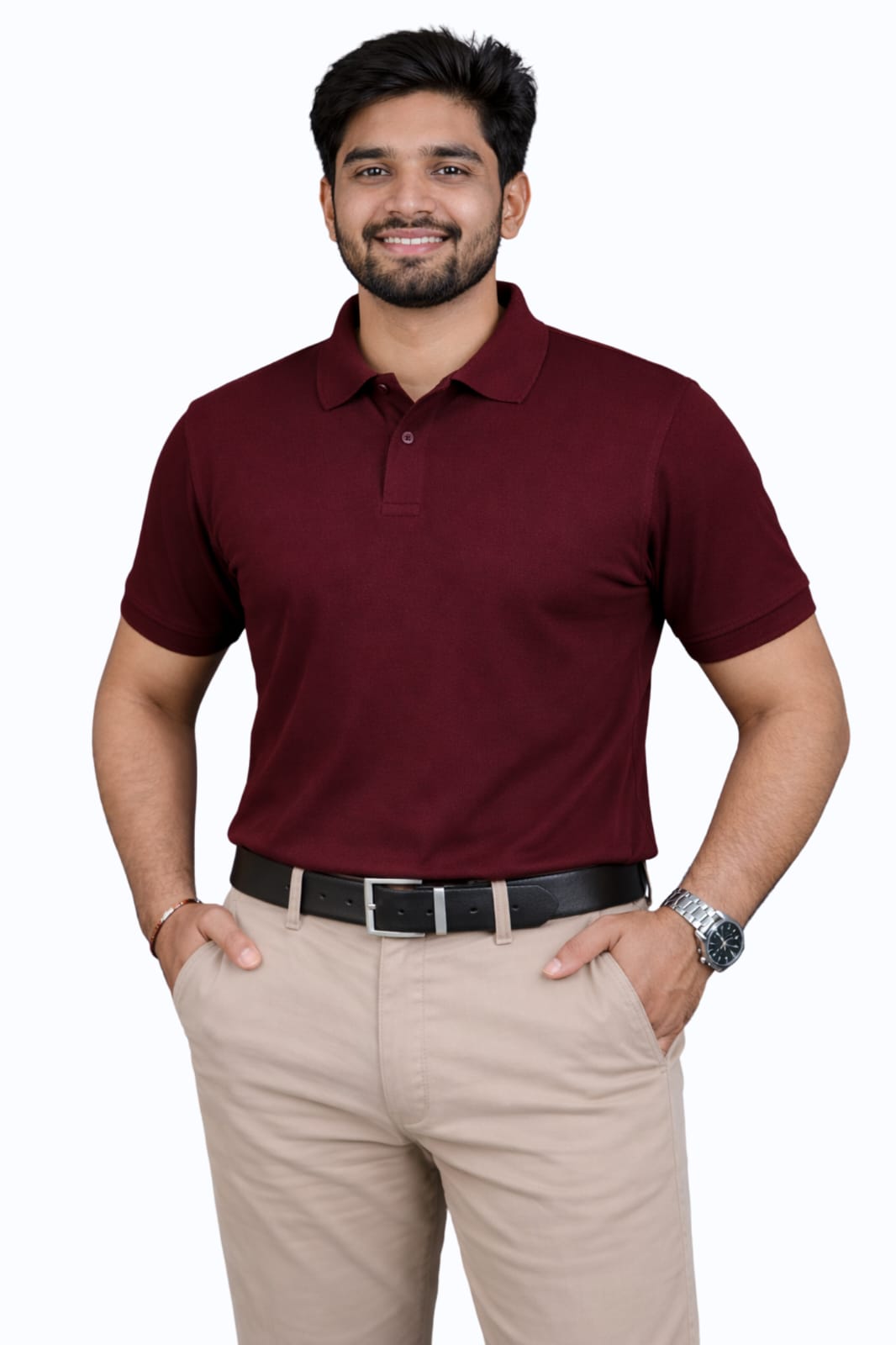 The SIGMA Style Men Solid Polo Neck Polycotton Maroon T-Shirt